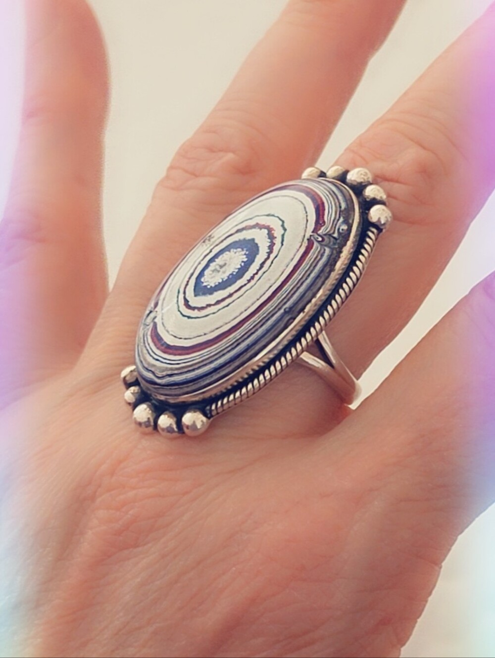 Statement Fordite 925 Sterling Silver Gemstone Ring